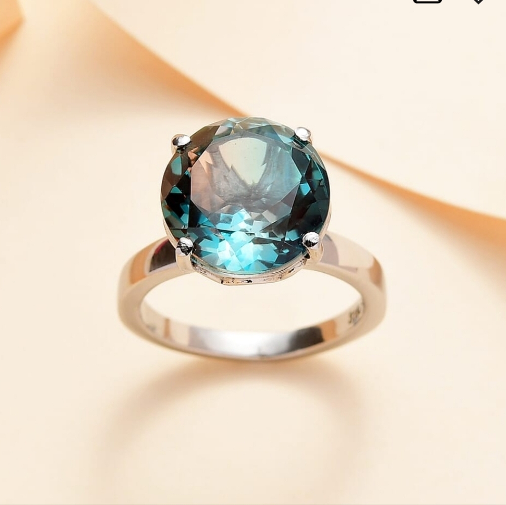 🆕️ Size 8 Aqua Terra Costa Quartz Solitaire Ring in Stainless Steel 6.50ctw